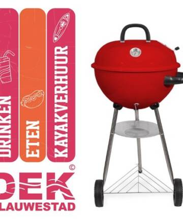 Verhuur BBQ Houtskoolbarbecue Op Wielen Rood met deksel voor extra malse gerechten