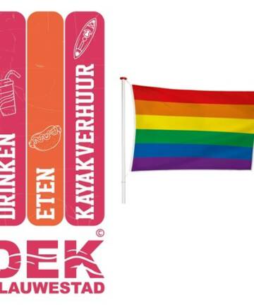 Regenboogvlag rePresentatieproducten Beursmateriaal drukwerk promotie ontwerp reclame vlaggen verhuur huren bij DEK Blauwestad Oldambt Groningen Nederland