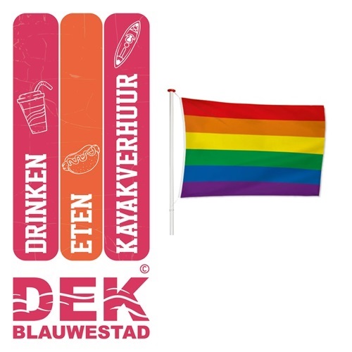 Regenboogvlag rePresentatieproducten Beursmateriaal drukwerk promotie ontwerp reclame vlaggen verhuur huren bij DEK Blauwestad Oldambt Groningen Nederland