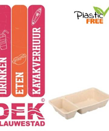 Suikerriet Patatbakjes Bagasse Frietbak A9+1 Bruin A22 krimp kopen DEK Blauwestad Oldambt Groningen Nederland Plastic Free verbruiksartikel frietbak patatbak